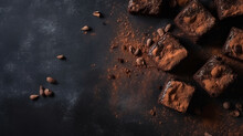 Minimalistic Background With Brownies And Cake, Top View, Free Copy Space, Mock-up