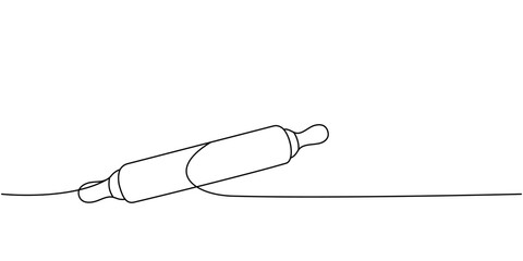 Rolling pin one line continuous drawing. Bakery pastry products continuous one line illustration. Vector minimalist linear illustration.