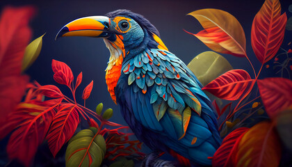 Wall Mural - Spectacular Tropical Dreamlike Avian.  Marvelous Unearthly Bird. Generative AI