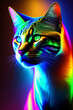 Beautiful cat purple neon light AI generated
