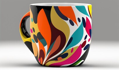 Canvas Print -  a colorful coffee cup with a swirly design on it.  generative ai