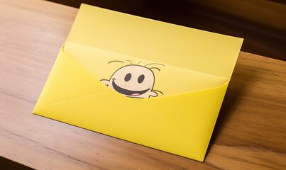 Sticker -  a yellow envelope with a smiley face drawn on the front.  generative ai