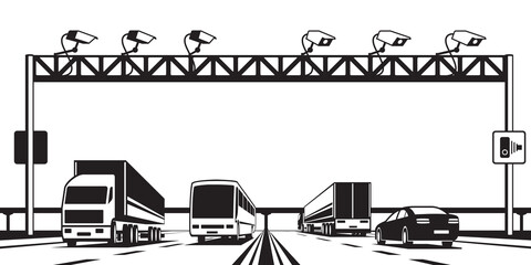 Wall Mural - Traffic enforcement cameras over highway – vector illustration