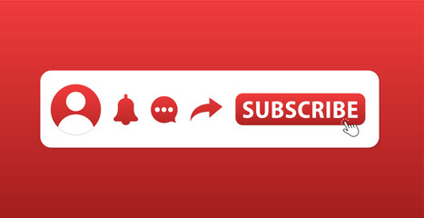 Poster - Subscribe button. Like, Comment, Share and Subscribe. Digital social marketing. Social media concept. Mouse cursor. Vector illustration