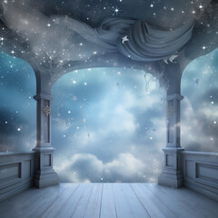 Wall Mural - Generative AI: fantasy landscape in blue tones