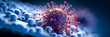 © Viks_jin - Abstract medical background with virus cells. corona virus 2019-ncov flu outbreak. Virus bacteria cells microbe background. Healthcare microbiology concept. wide panoramic banner.