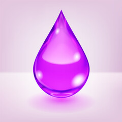 Wall Mural - One big realistic water drop in purple color with glares and shadow