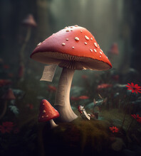 Generative AI: Fantasy Landscape With Mushroom