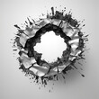 Ragged Hole torn in ripped metal on white background. Generative ai.