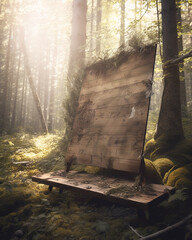 Wall Mural - Generative AI: magical fantasy fairy tale scenery with trunk at night in a forest