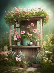 Wall Mural - Generative AI: fantasy flowers and with gardens and path
