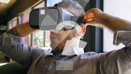 Poster - Animation of scope scanning over caucasian businessman using vr headset