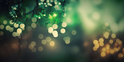 Wall Mural - Green bokeh from a tree, superimposed over an abstract green backdrop. Generative AI