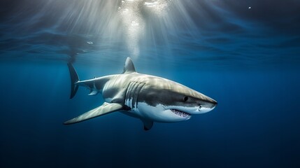 Wall Mural - Majestic Great White Shark in Clear Waters