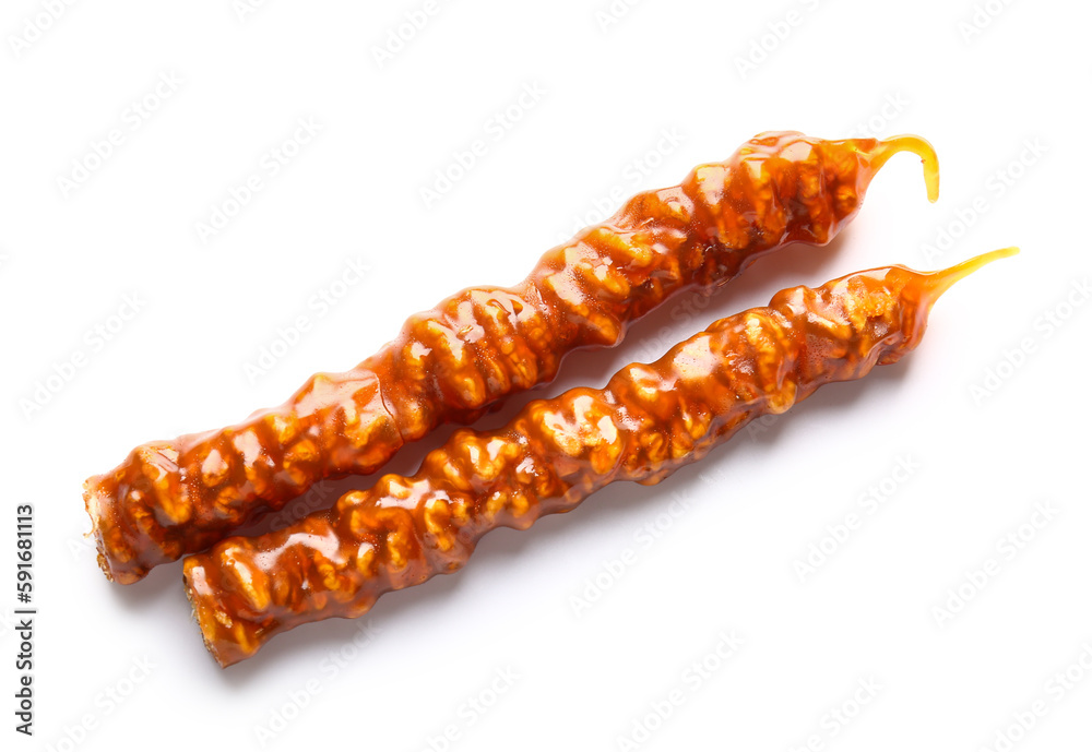 Tasty churchkhela on white background