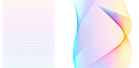 Poster - set linear background. soft rainbow color. design elements. polygonal lines. guilloche. protective l