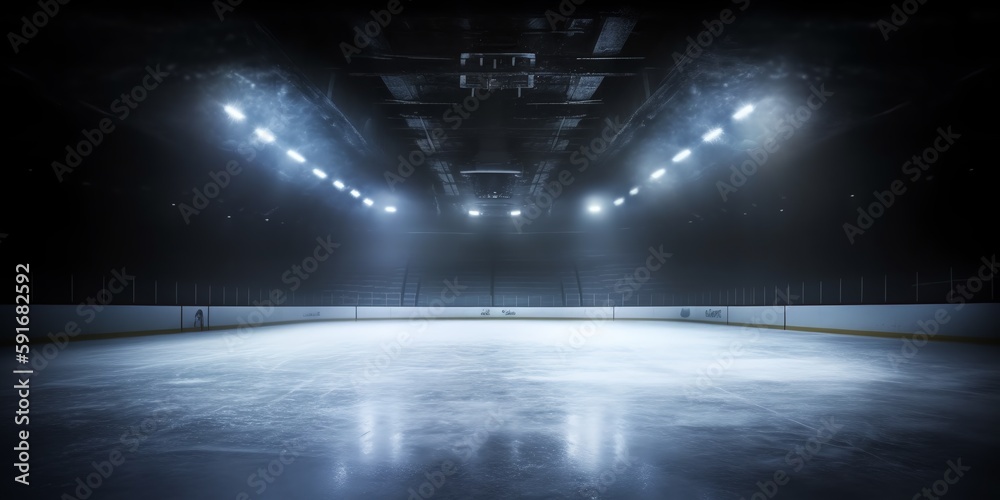 Background. Beautiful empty winter background and empty ice rink with ...