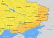 Bakhmut hot spot of war in map of Southeast of Ukraine, territory conquered by Russia