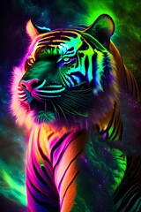  a tiger made from a magic malachite nebula , vivid glowing eyes , abstract hyperrealism , surreal oil waves and windblown ink , cinematic lighting , realistic photography - generative ai