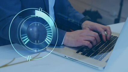 Aufkleber - Animation of scope scanning over caucasian businessman using laptop