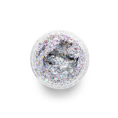 Wall Mural - Jar of glitter on white background