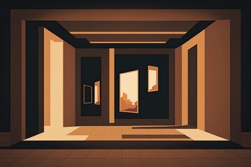 Canvas Print - n empty room with an open door overlooking a bustling cityscape. Generative AI