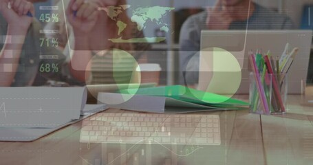 Poster - Animation of financial data processing over diverse business people having meeting at office