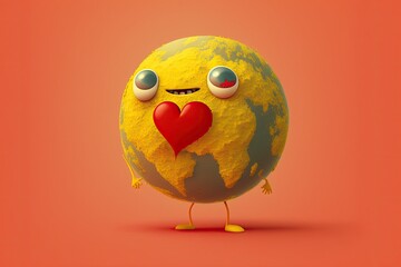 Poster - cute yellow and red ball with expressive eyes and a heart. Generative AI