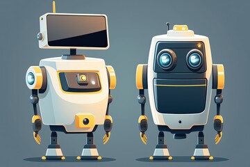 Sticker - two humanoid robots standing side by side in a futuristic setting. Generative AI