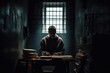 Hacker in prison cell. Selective focus. AI generated, human enhanced