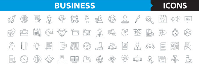 Sticker - Business thin line vector icon set, finance icons, strategy and planning elements symbols, editable stroke. Partnership, solution, brainstorm, people, collaboration vector icon.