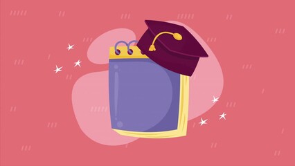 Poster - elegant graduation hat and notebook animation