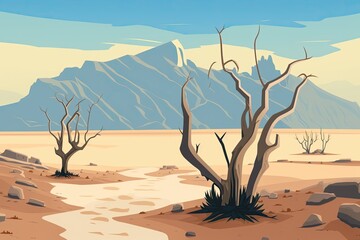 Sticker - serene desert landscape with a flowing stream. Generative AI