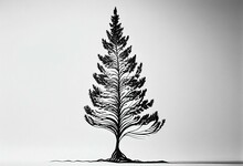 Continuous One Line Of Abstract Fir Tree In Silhouette. Minimalist. Merry Christmas And Happy New Year. Generative AI