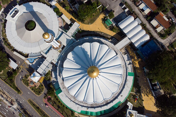 Aerial view of Penang state mosque. The mosque was inspired by Brazilian Oscar Niemeyer's design of Cathedral of Brasilia in Brasilia, capital of Brazil.