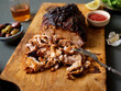 © The Picture Pantry - Pulled pork dinner served with sauces, roasted potatoes and salad