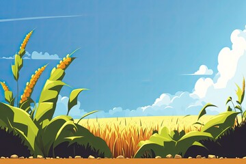 Sticker - serene cornfield with a clear blue sky in the background. Generative AI