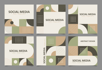 Wall Mural - Set of social media post templates with abstract geometric design elements in earth tone colors. Square background design for social media post, web banner, business card, cover, etc.