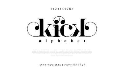 Wall Mural - Kick abstract digital technology logo font alphabet. Minimal modern urban fonts for logo, brand etc. Typography typeface uppercase lowercase and number. vector illustration