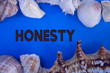 Poster - Animal Shell, Summer vacation, marine background with Honesty text.