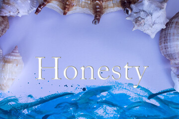Poster - Animal Shell, Summer vacation, marine background with Honesty text.