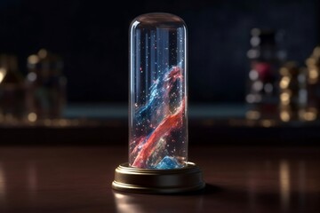 Wall Mural - glass tube contained the oceans, earth, wind, fire, ether, entire nature universe with stargazing ne