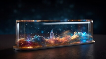 Wall Mural - glass tube contained the oceans, earth, wind, fire, ether, entire nature universe with stargazing ne