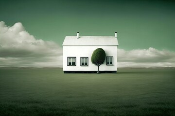 Canvas Print - house with a tree growing through its roof. Generative AI