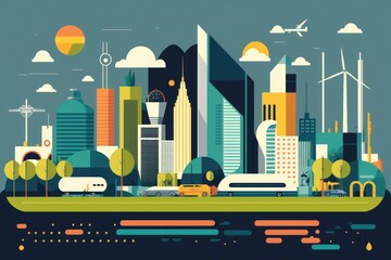 Sticker - bustling metropolis skyline with towering skyscrapers. Generative AI