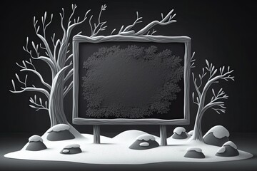 Wall Mural - black and white sign in a snowy landscape. Generative AI