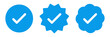 blue verified badge icon, official profile account sign vector design