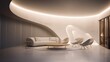 Ultra-Modern Seating Area: Minimal Space with Curved Wall and Contemporary Design Generative AI