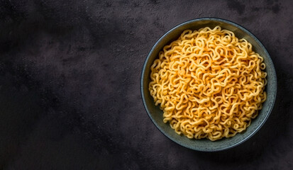 instant noodles in white plate top view