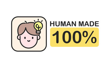 Human made icon on white background. Ai free content label. Pro human stamp or badge.